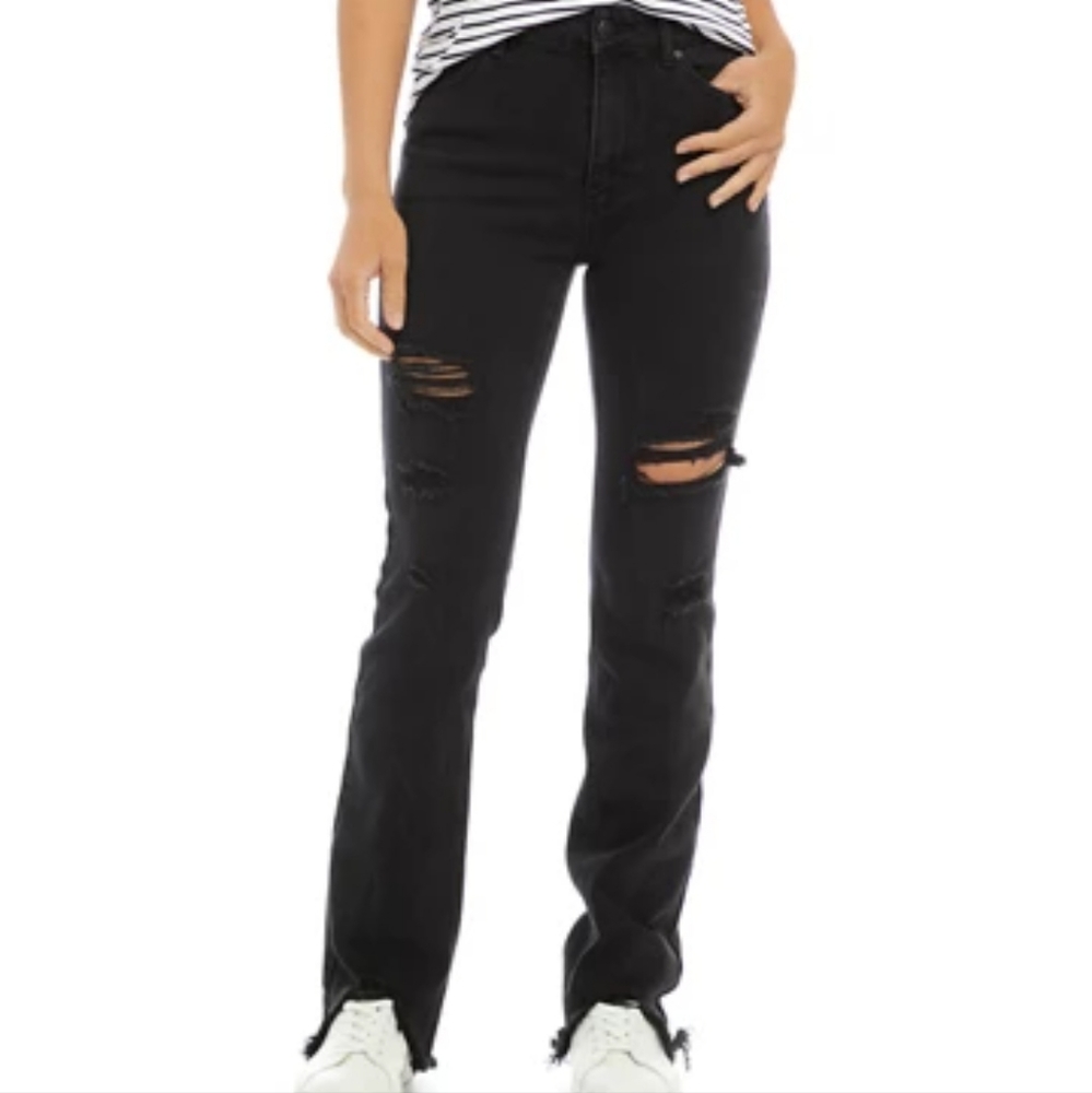 WonderlyWomen's Mid Rise Frayed Hem Slim Flare Leg Jeans NWT 14